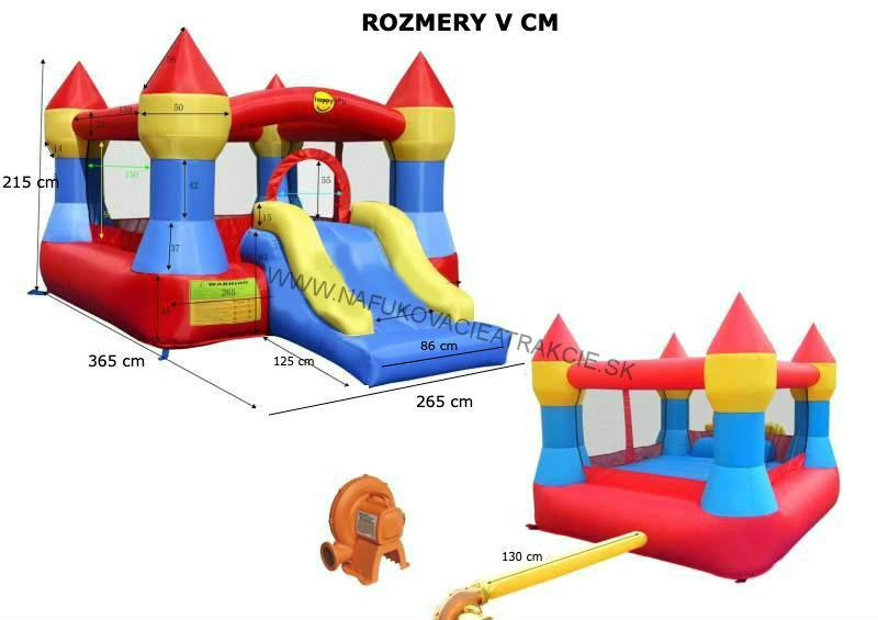 Veľký nafukovací hrad s vežičkami pre rodinné využívanie