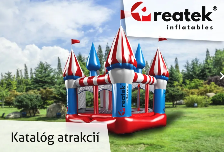 Katalóg nafukovacích atrakcií REATEK s nafukovacím hradom pre eventy, detské dni, obce, mestá a firemné akcie